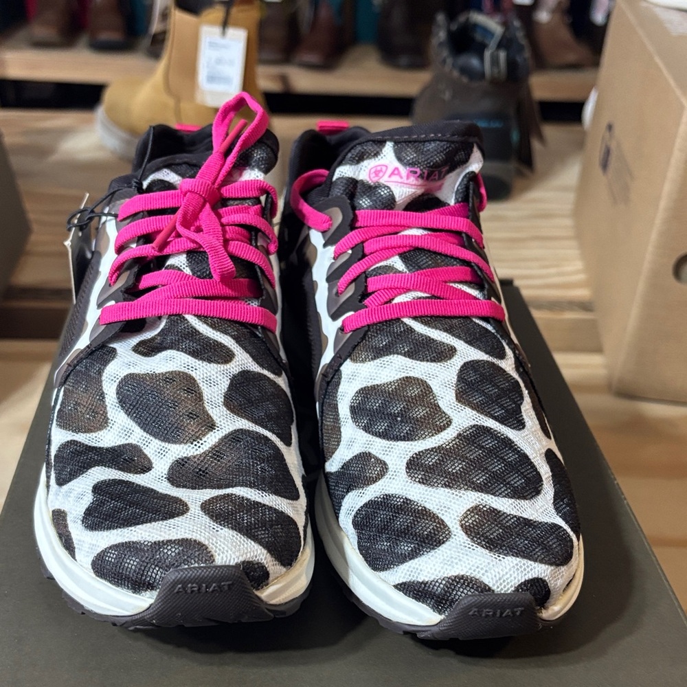 Ariat Brown and White Athletic Shoes with Pink Accents